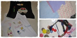 Συλλογή από εικόνες για Πάτσγουορκ στα μπλουζάκια - Κολάζ με μικρά κομμάτια υφάσματος από διάφορες αποχρώσεις και σχέδια