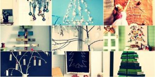 Photo gallery με εναλλακτικές - cool ιδέες για Χριστουγεννιάτικο δέντρο με κλαδιά, φωτογραφίες, βιβλία, χαρτί