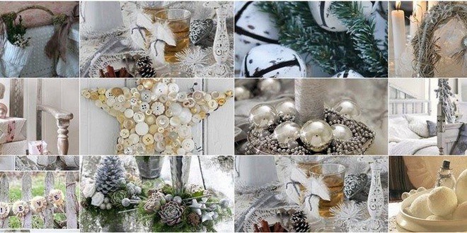 Συλλογή φωτογραφιών με προτάσεις Vintage Χριστουγεννιάτικης διακόσμησης σε λευκό χρώμα (παράθυρα, κουκουνάρια, κεριά)