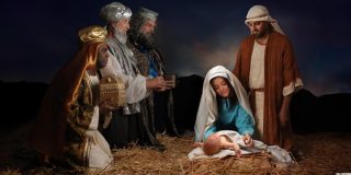 Οι Τρεις Μάγοι (Μελχιόρ, Κασπάρ & Βαλτασάρ) με δώρα (χρυσός, λιβάνι, σμύρνα) στην φάτνη του Χριστούε με Παναγία και Ιωσήφ