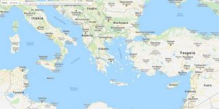 Χάρτης Ελλάδας. Google map, δορυφόρος έδαφος οδοί. Satellite, roadmap