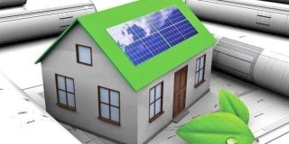 Home Vector. Σπίτι με φωτοβολταϊκά πάνελ αυτοπαραγωγής ηλεκτρικού ρεύματος με Ενεργειακό Συμψηφισμό - Net Metering