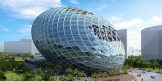 Modernism architecture - Bandra Mumbai - India. Μορφή γεωμετρικού στερεού Ελλειψοειδές - Ευδιάκριτος ο όγκος του Ελλειψοειδές