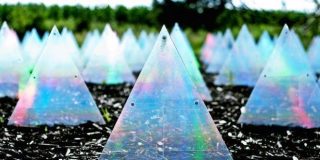 Γυάλινες κατασκευές τοποθετημένες σε χωράφι σε μορφή του γεωμετρικού σχήματος - τρίγωνο (πλευρές, γωνίες)