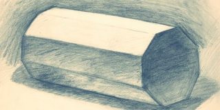 Σκίτσο Πρίσματος ασπρόμαυρο παραπέμπει νοητά στο γεωμετρικό στερεό Πρίσμα και τον όγκο του