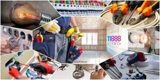 Ηλεκτρολόγος. Collage με Ηλεκτρολογικές εργασίες, πρίζες, φωτισμός, ηλεκτρικός πίνακας, σποτ, βραχυκύκλωμα, καμμένη ασφάλεια κλπ