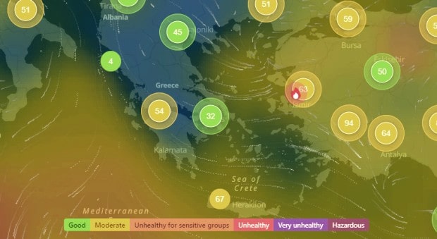 Air quality index and PM2.5 air pollution in Greece